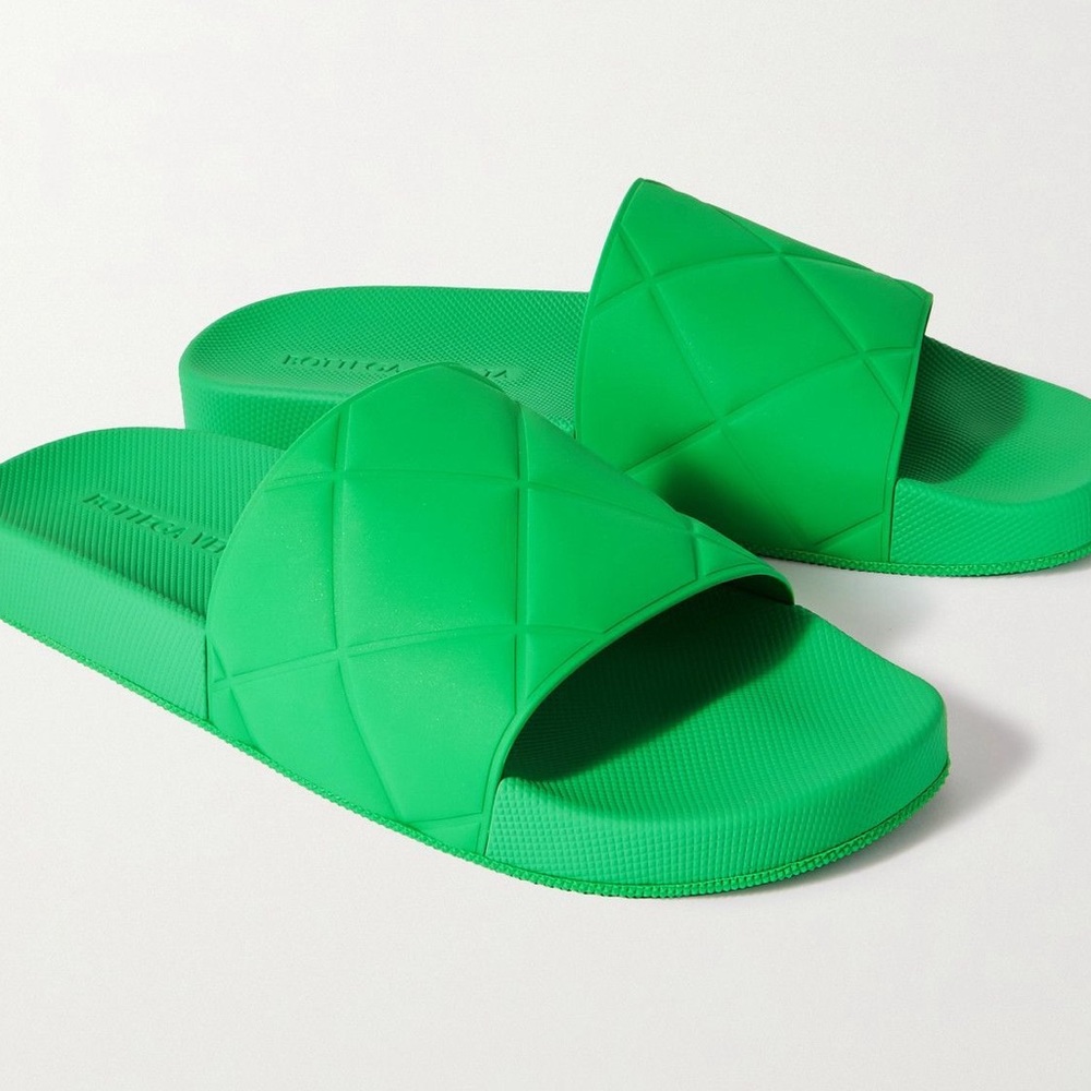 Bottega Veneta Intecciato Matte Rubber Slides Grass Green sz 38